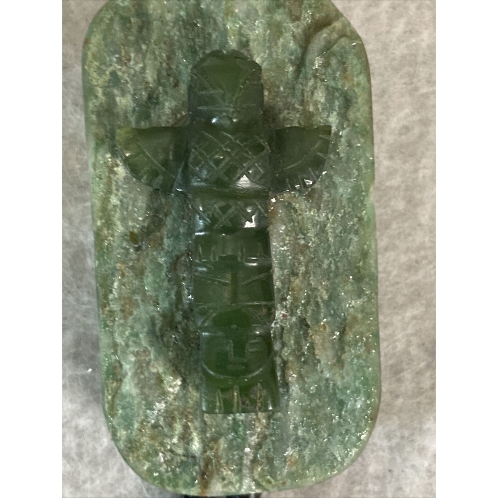 Green Jade Tone Totem on Green Stone Bolo Tie Black Cord Unique